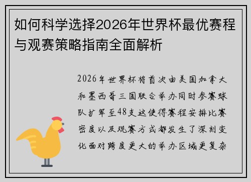 如何科学选择2026年世界杯最优赛程与观赛策略指南全面解析